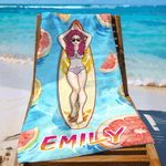 Personalized Cartoon Surfer Character Quick Dry Oversized Beach Towel with Name Summer Vacation Daily Use Birthday Gift for Friends