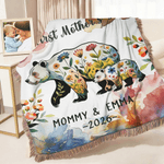 Personalised Flower Parent-Child Bear Tassel Soft Throw Blanket with Name and Year Home Decor Mother's Day Birthday Anniversary Gift for Mothers Kids