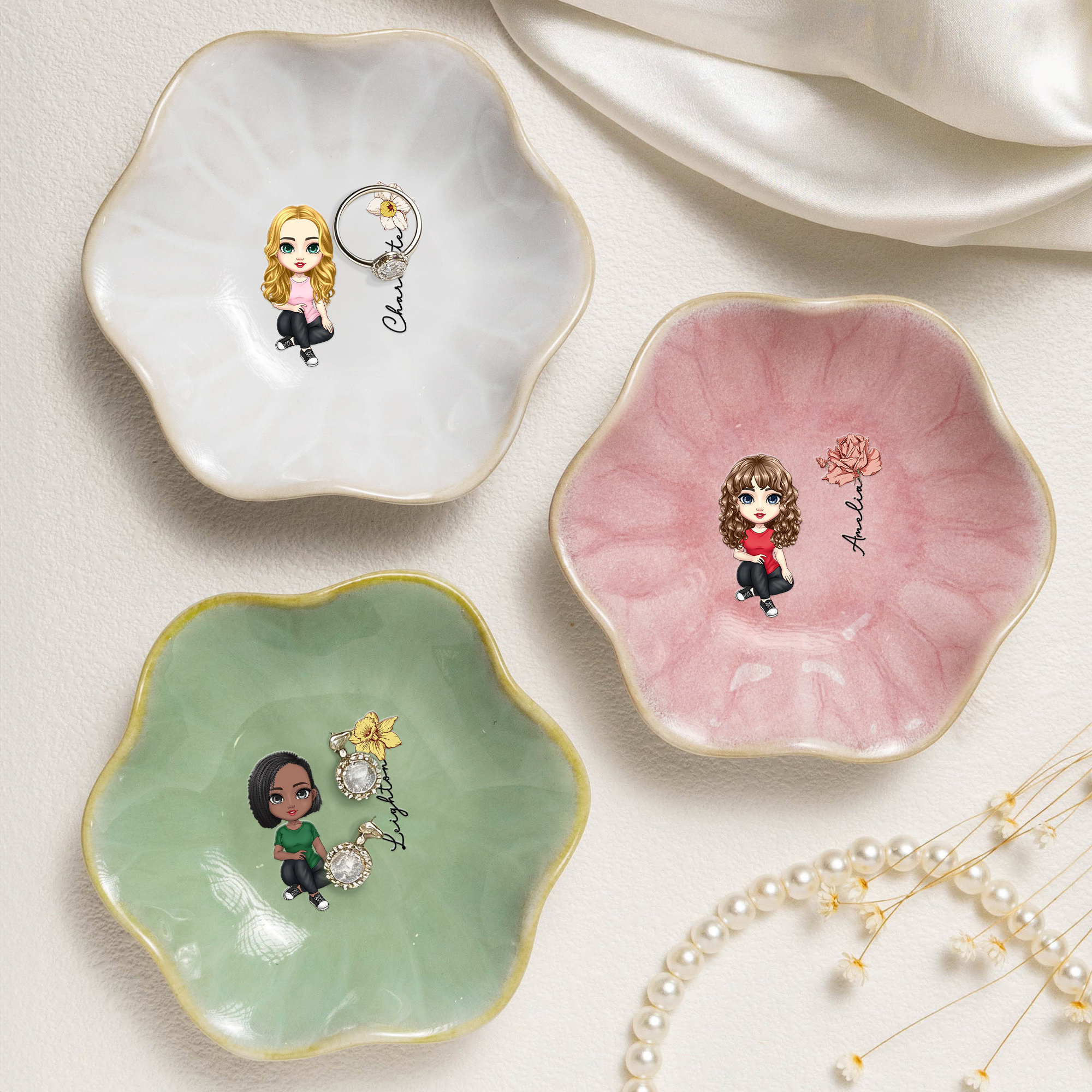 Personalisierte Cartoon-Charakter Geburt Blume Keramik Scalloped Rand ...