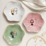 Personalizzato Cartoon Character Birth Flower Ceramic Scalloped Edge Trinket Jewelry Dishish con nome Festa della Mamma Regalo di compleanno per le donne