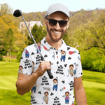 Personalised Golf Theme Face Photo Breathable Polo Shirt with Nickname Golf Club Birthday Gift for Golf Players Fathers