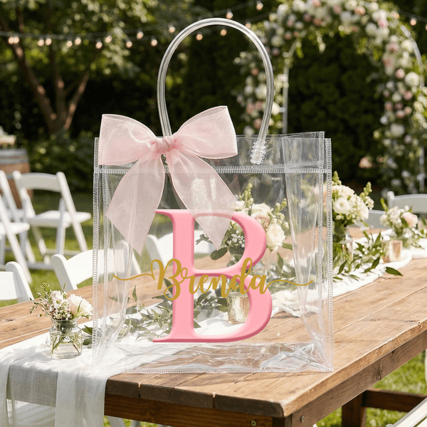 Personalized Bridesmaid Initial Clear Gift Bag with Name and Bow Ribbon Wedding Party Favors Gift for Bridesmaid