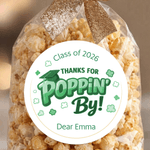 Merci pour Poppin By Autocollants imperméables avec nom Étiquette de faveur Cérémonie de remise des diplômes Décoration de fête pour les diplômés