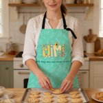 Grembiule da cucina per adulti con testo e tasche, personalizzato con cuore multicolore, regalo quotidiano per la mamma e la nonna.