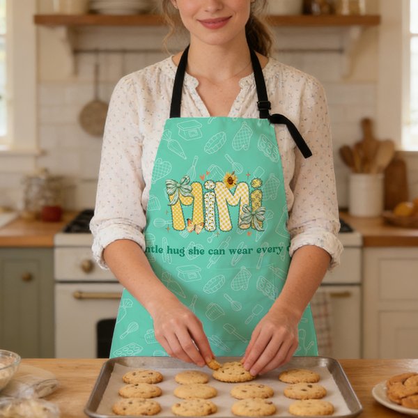 Personalised Multicolour Heart Vegetable Baking Adult Apron with Text and Pockets Daily Cooking Holiday Gift for Mom Grandma