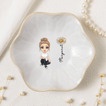 Personalizzato Cartoon Character Birth Flower Ceramic Scalloped Edge Trinket Jewelry Dishish con nome Festa della Mamma Regalo di compleanno per le donne