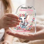 Personalized Wreath Mom Baby Elephant Heart-Shaped Acrylic Plaque with Names and Year Home Decor Mother's Day Gift for Mom Grandma