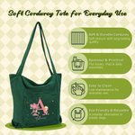 Personalized Birth Flower Bouquet Cartoon Character Corduroy Tote Bag with Initial and Name Daily Use Birthday Mother's Day Gift for Girl Women