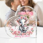 Personalized Wreath Mom Baby Elephant Heart-Shaped Acrylic Plaque with Names and Year Home Decor Mother's Day Gift for Mom Grandma