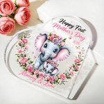 Personalized Wreath Mom Baby Elephant Heart-Shaped Acrylic Plaque with Names and Year Home Decor Mother's Day Gift for Mom Grandma
