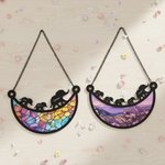 Personalisieren Sie Elefant Mama und Kinder mondförmig Acryl Suncatcher mit Namen Fenster hängen Home Decor Muttertag Geschenk für Mama Oma