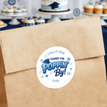 Merci pour Poppin By Autocollants imperméables avec nom Étiquette de faveur Cérémonie de remise des diplômes Décoration de fête pour les diplômés