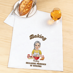 Personalized Baking Because Murder Is Wrong Kitchen Character Waffle Tea Towel with Name Daily Use Birthday Gift for Her