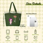 Personalised Cute Cartoon Character Large Corduroy Tote Bag with Birth Flower and Name Daily Use Birthday Gift for Women