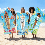 Personalized Cartoon Surfer Character Quick Dry Oversized Beach Towel with Name Summer Vacation Daily Use Birthday Gift for Friends