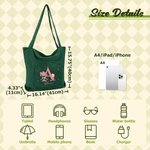 Personalized Birth Flower Bouquet Cartoon Character Corduroy Tote Bag with Initial and Name Daily Use Birthday Mother's Day Gift for Girl Women