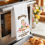 Personalized Baking Because Murder Is Wrong Kitchen Character Waffle Tea Towel with Name Daily Use Birthday Gift for Her