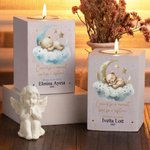 Personalised Watercolour Sleeping Bear Wooden Candle Jar with Name and Date Home Decor Memorial Gift for Loss of Baby Family