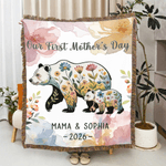Personalised Flower Parent-Child Bear Tassel Soft Throw Blanket with Name and Year Home Decor Mother's Day Birthday Anniversary Gift for Mothers Kids
