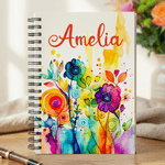 Personalised Watercolour Flower A5 Notebook with Name Daily Use Diary Birthday Gift for Women Friends