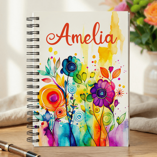 Personalized Watercolour Flower A5 Notebook with Name Daily Use Diary Birthday Gift for Women Friends