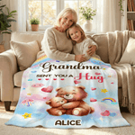 Personalised Grandma Sent You A Hug Cute Cartoon Animal Soft Throw Blanket with Name Home Decor Birthday Mother's Day Gift for Kids