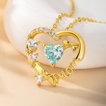 Personalised Mom Heart Birthstone Necklace Dainty Jewellery Anniversary Mother's Day Gift for Mom Grandma