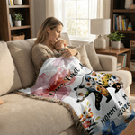 Personalised Flower Parent-Child Bear Tassel Soft Throw Blanket with Name and Year Home Decor Mother's Day Birthday Anniversary Gift for Mothers Kids