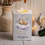 Personalised Watercolour Sleeping Bear Wooden Candle Jar with Name and Date Home Decor Memorial Gift for Loss of Baby Family