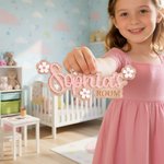 Personalised Daisy Flower Wooden Door Sign with Name Nursery Decor Baby Shower Housewarming Birthday Gift for New Parents Kids