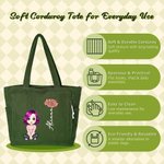 Personalised Cute Cartoon Character Large Corduroy Tote Bag with Birth Flower and Name Daily Use Birthday Gift for Women