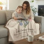 Gepersonaliseerde 1-6 Geboorte Bloemen Kwastje Zachte Deken met Namen Tekst en Titel Moederdag Verjaardagscadeau voor Oma Moeder