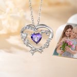 Personalised Mom Heart Birthstone Necklace Dainty Jewellery Anniversary Mother's Day Gift for Mom Grandma