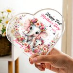 Personalized Wreath Mom Baby Elephant Heart-Shaped Acrylic Plaque with Names and Year Home Decor Mother's Day Gift for Mom Grandma