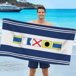 Personalized Nautical Flag Quick Dry Oversized Beach Towel with Name Travel Essentials Summer Vacation Party Gift for Sailing Enthusiasts Friends
