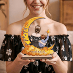 Ornement en bois avec nom Personnalisé Personnage Cartoon Moon Star Cloud Décoration de bureau Anniversaire Fête des Mères Cadeau pour Maman Enfant