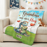 Personalised Grandma Sent You A Hug Cute Cartoon Animal Soft Throw Blanket with Name Home Decor Birthday Mother's Day Gift for Kids