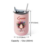 Personnalisé Whimsical Quirky Girl Name 12oz Lowball Insulated Tumbler with Flip Lid and Straw Birthday Holiday Gift for Women Girls (Cadeau d'anniversaire pour les femmes et les filles)