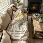 Gepersonaliseerde 1-6 Geboorte Bloemen Kwastje Zachte Deken met Namen Tekst en Titel Moederdag Verjaardagscadeau voor Oma Moeder