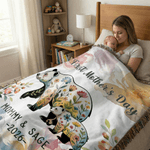 Personalised Flower Parent-Child Bear Tassel Soft Throw Blanket with Name and Year Home Decor Mother's Day Birthday Anniversary Gift for Mothers Kids