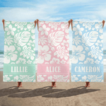 Personalized Tropical Floral Quick Dry Soft Oversized Beach Towel with Name Birthday Beach Party Gift for Her