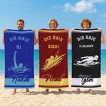 Personalisiertes Strandtuch mit Schwimm-Silhouette | mit Wunschtext und Namen | in 2 Größen erhältlich | Geburtstag Geschenk für Schwimmbegeisterte
