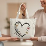 Personalised Birth Flower Corduroy Large Capacity Tote Bag with Nickname and Names Daily Use Travel Mother's Day Gift for Mom Grandma