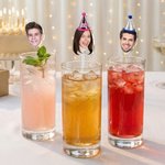 Personalized Birthday Hat Face Photo Acrylic Cocktail Stick Drink Stirrer with Age Birthday Party Decor Gift for Friends