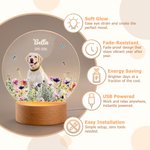 Personalized Floral Pet Photo LED Night Light with Name Date and Wooden Base Sympathy Memorial Loss of Pet Birthday Gift for Pet Owners Lovers
