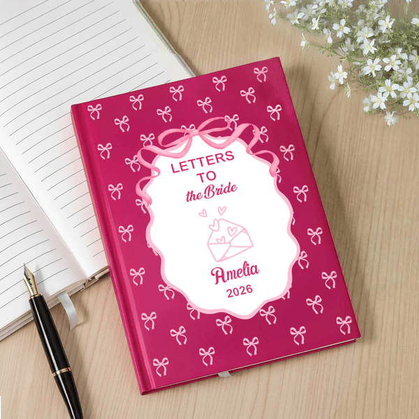 Personalised Bow Design A5 Journal Notebook with Name and Year Record Blessings Singles Party Wedding Gift for Bridal