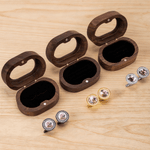 Personalized Family Photo Circular Cufflinks with Wooden Storage Box Wedding Anniversary Birthday Gift for Husband Groomsman Boyfriend