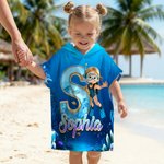 Personalized Cartoon Diving Character Initial Soft Hooded Beach Towel with Name Summer Vacation Beach Pool Party Birthday Gift for Boys Girls