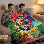 Graffiti Personalizado Animal Gamer Manta Suave con Nombre Decoración del Hogar Uso Diario Regalo de Cumpleaños para Amigos Gamers