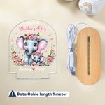 Personalized Cute Floral Mom-Baby Elephant Arched LED Night Light with Name and Wooden Base Home Decor 1st Mother's Day Gift for Mother Baby